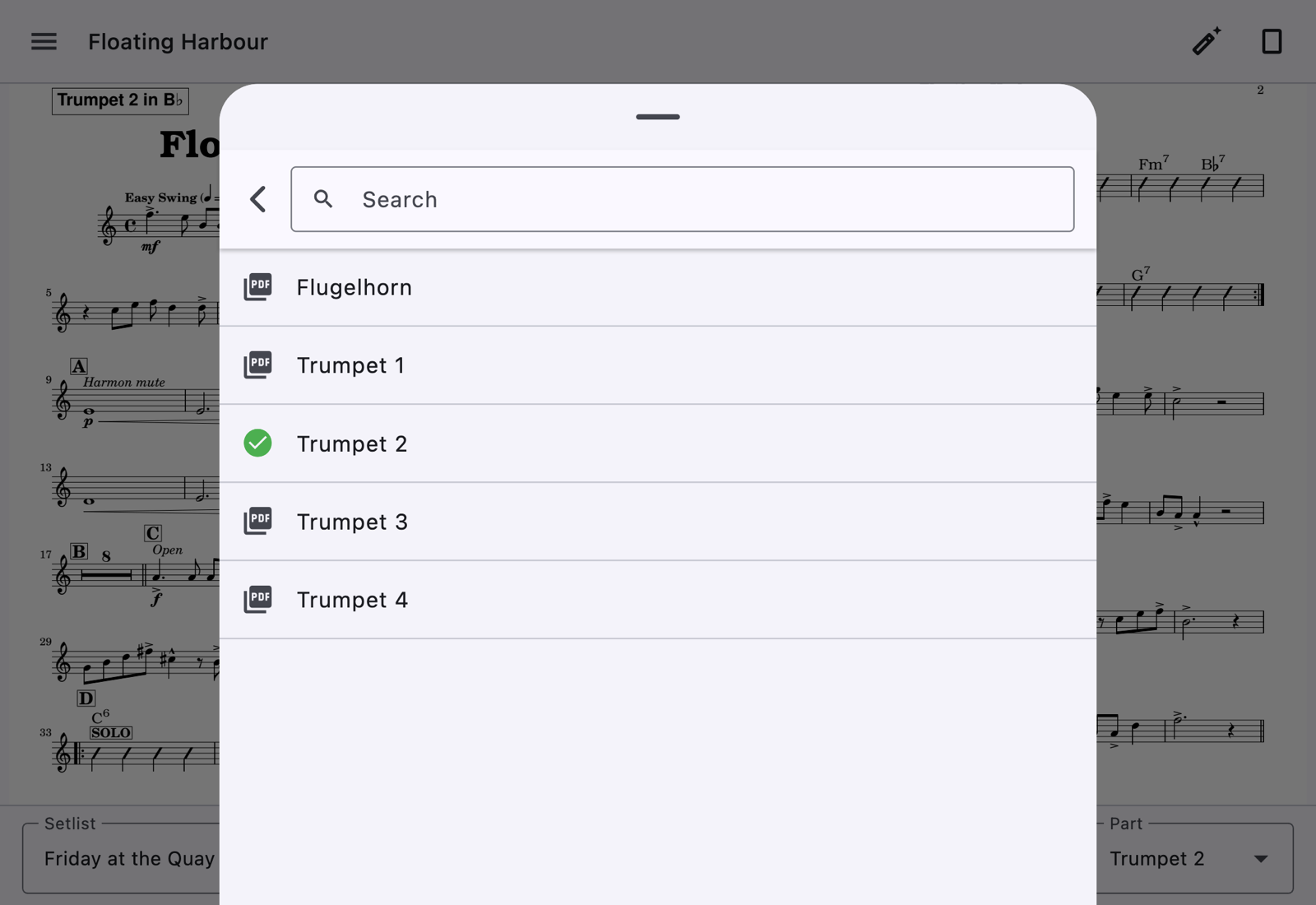 The part quick-switch over a chart